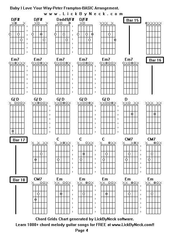 Chord Grids Chart of chord melody fingerstyle guitar song-Baby I Love Your Way-Peter Frampton-BASIC Arrangement,generated by LickByNeck software.